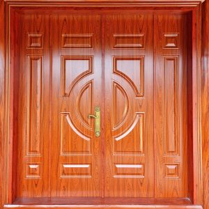 Mẫu Cửa Chính Bằng Thép Vân Gỗ 4 Cánh Lệch