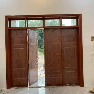 Cửa Chính Thép Vân Gỗ Chống Cháy 4 Cánh Đều