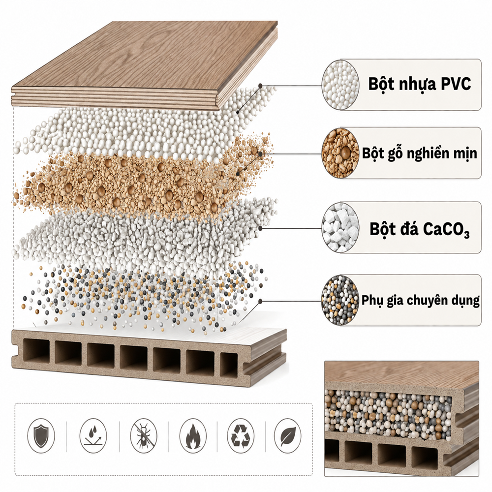 cấu trúc phôi đùn cửa nhựa composite