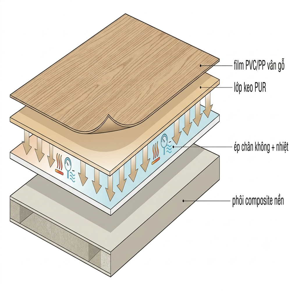 công nghệ phủ bề mặt cửa nhựa composite